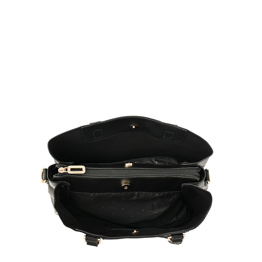Wallet Two Handles Three divisions large textured black daranite