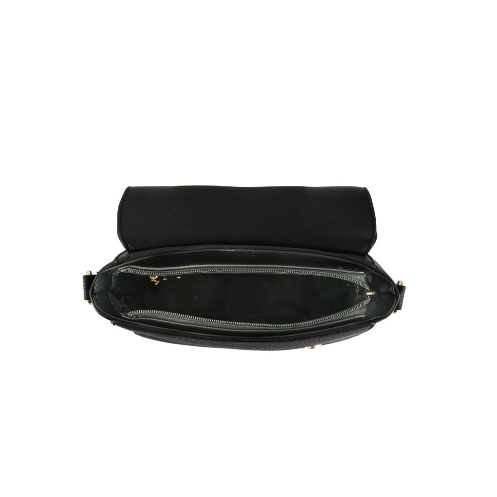 Textured Black Familie Medium Crossbody Wallet