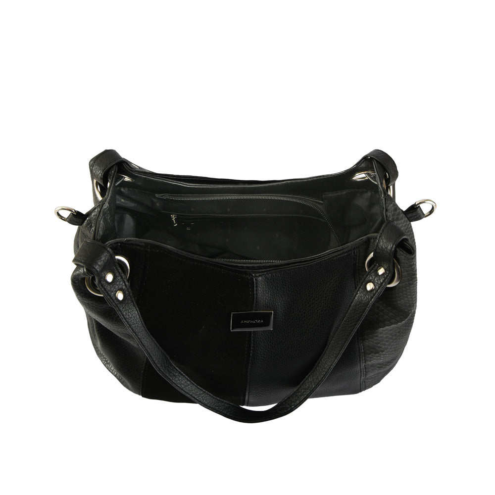 Wallet Two Handles Three medium divisions textured black lille