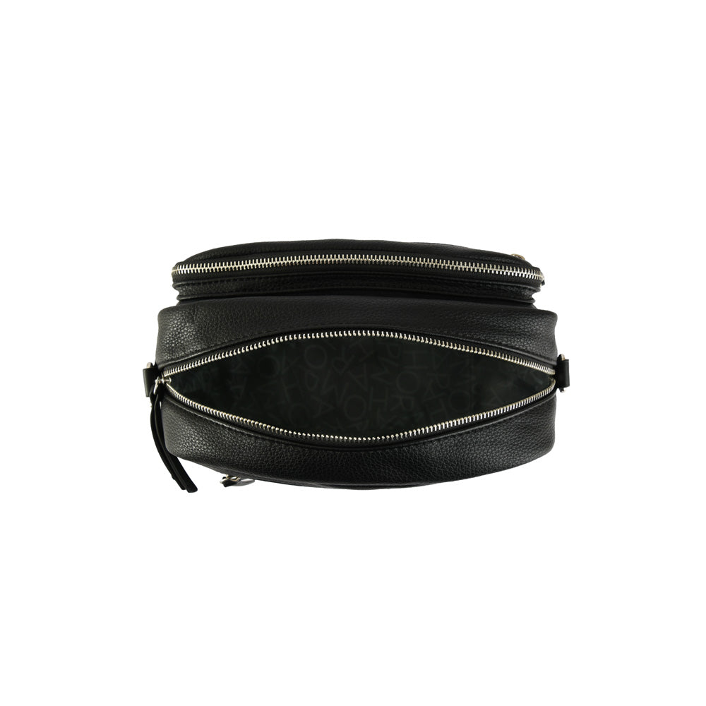 Medium textured black metallique crossbody wallet