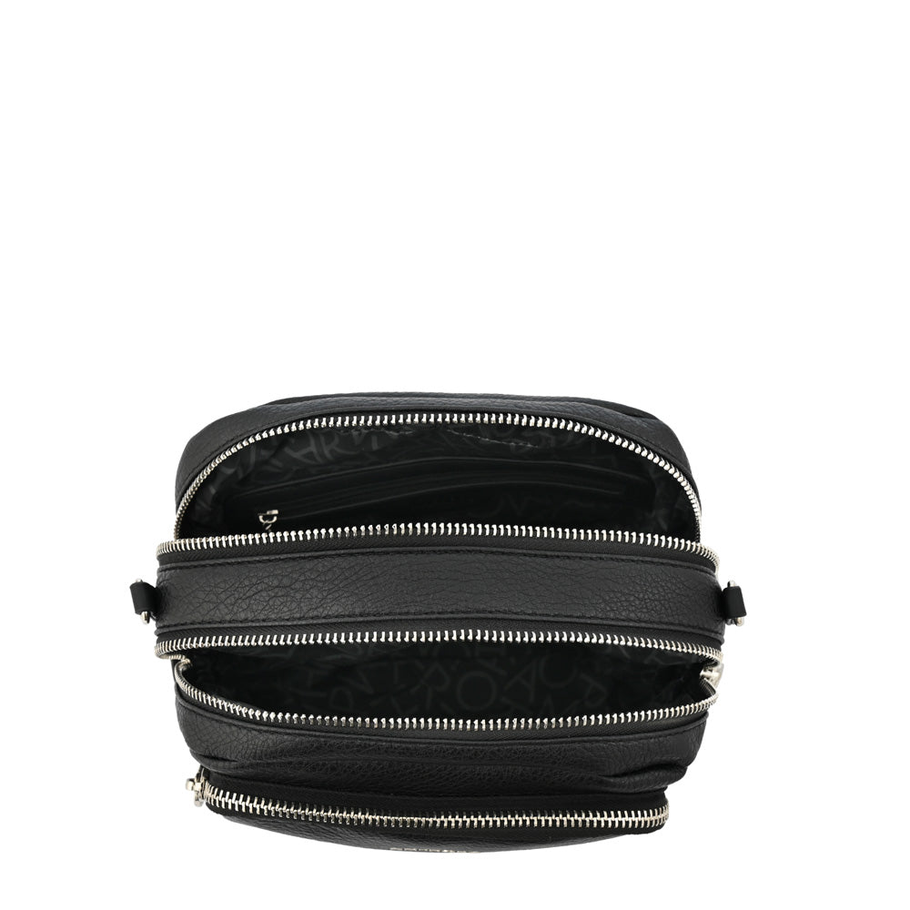 Textured Black Karina Medium Crossbody Wallet