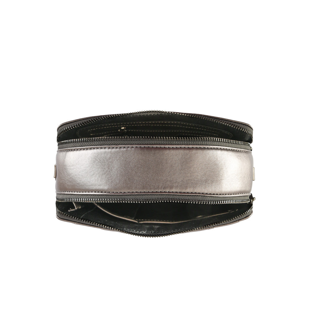 Small dark silver brunet crossbody wallet