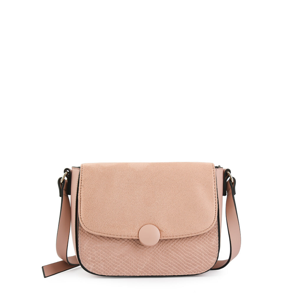 amphora bouton cartera bandolera con tapa pequeña rosa viejo