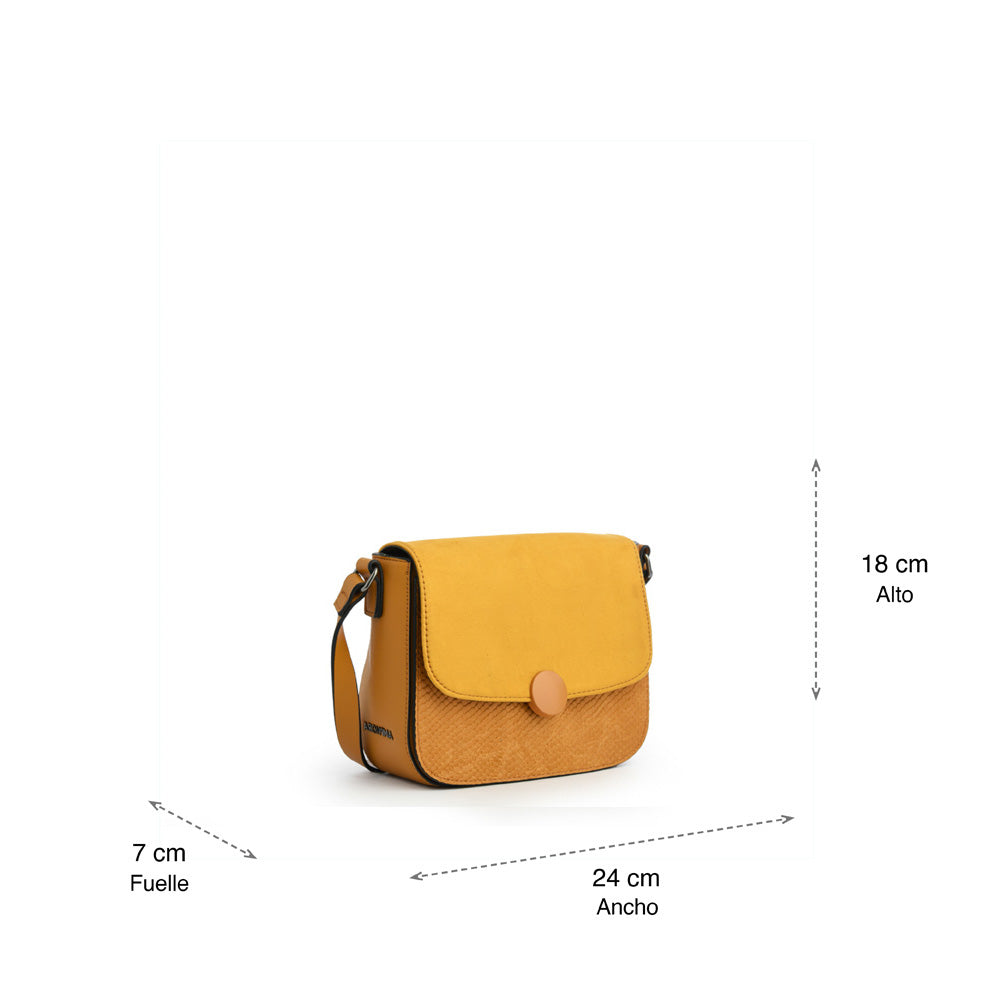 Button shoulder bag with small mustard lid