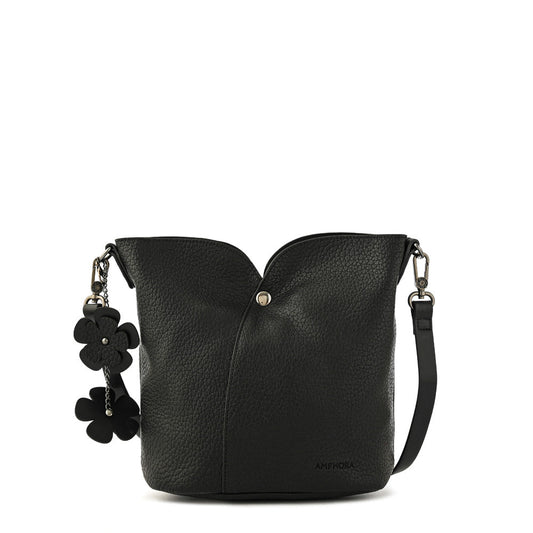 Emma Medium Textured Black Crossbody Wallet