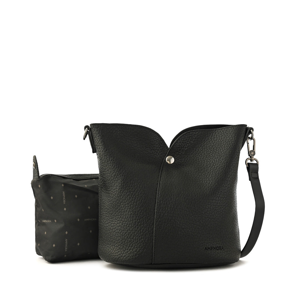 Emma Medium Textured Black Crossbody Wallet