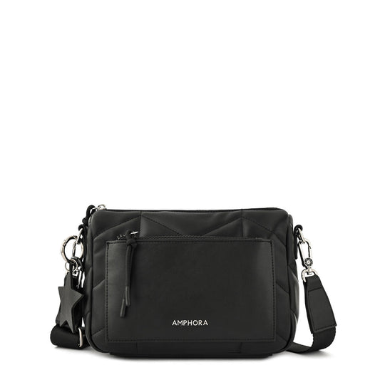 Textured Black Marisa Medium Crossbody Wallet