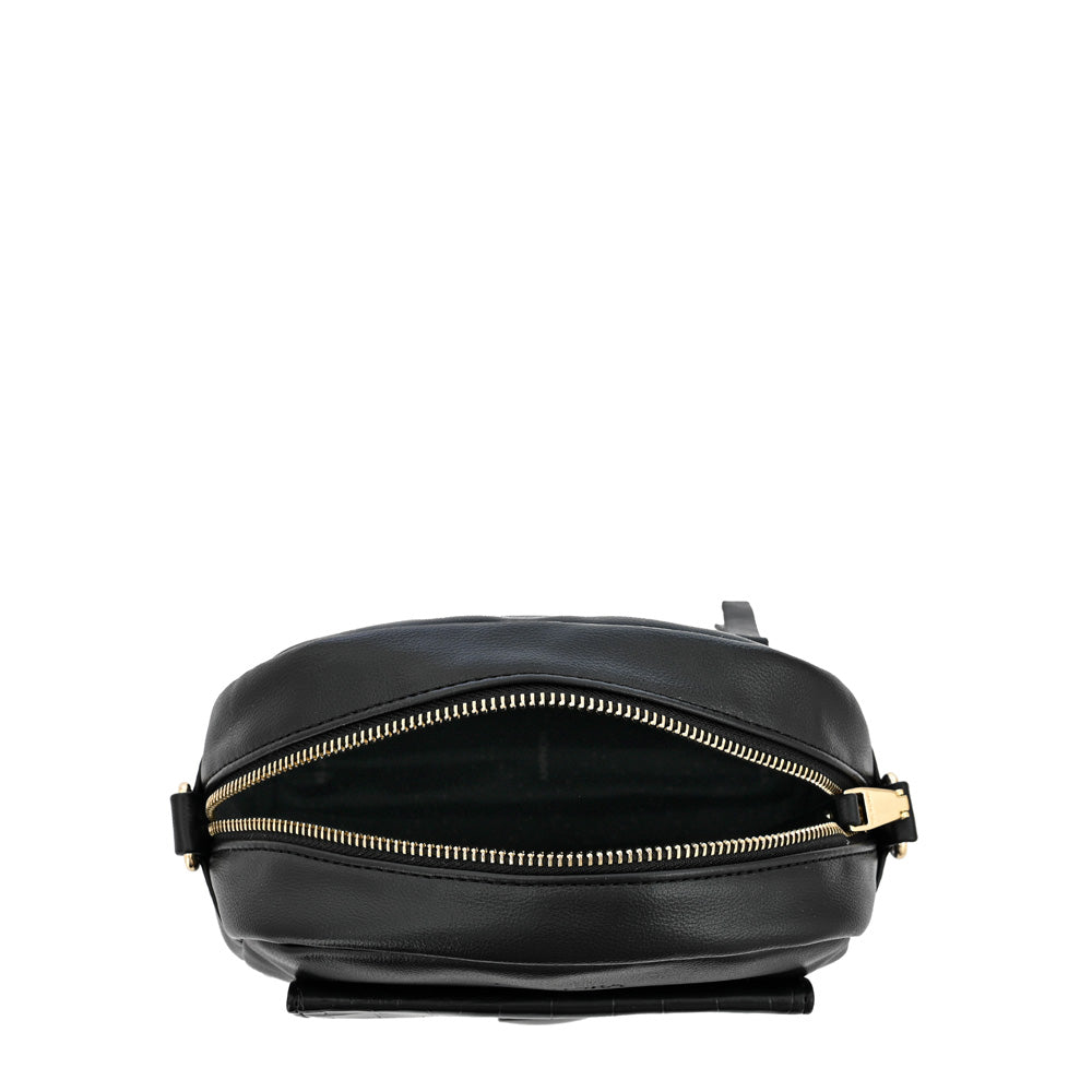 Dominique Small Textured Black Crossbody Wallet