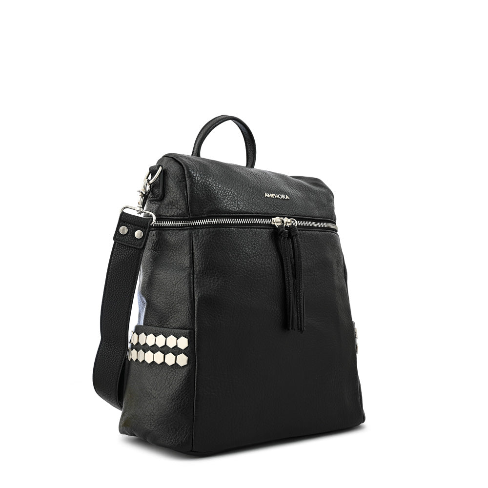 Large terioso textured black backpack