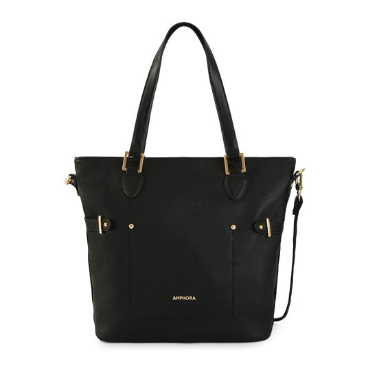 Wallet Two Handles Three divisions textured black fifika