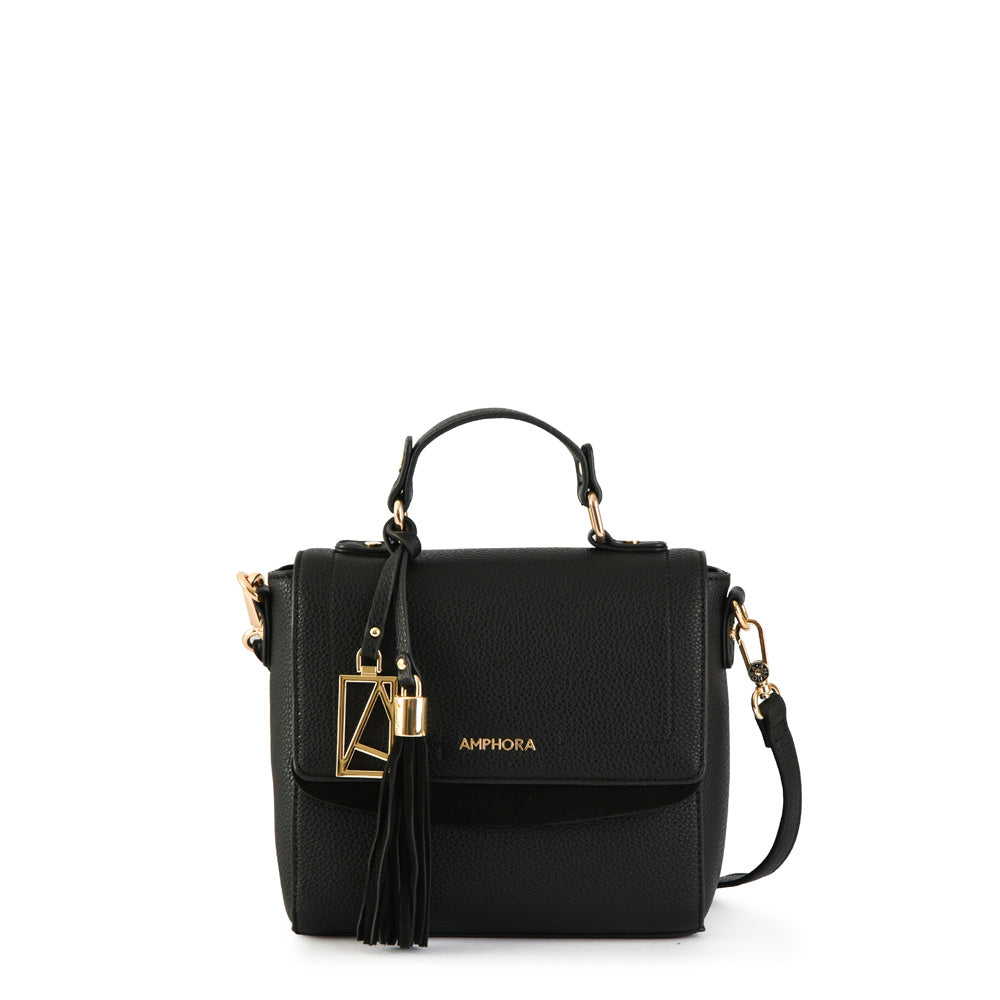 Textured Black Familie Medium Crossbody Wallet
