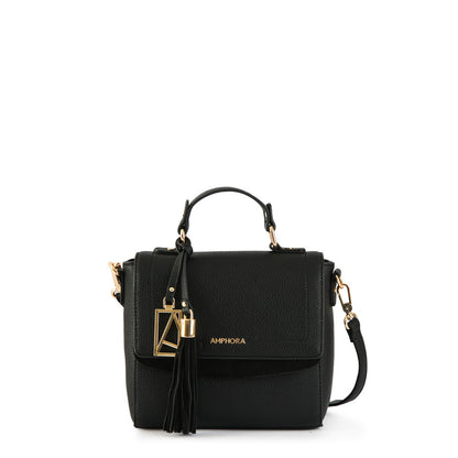 Textured Black Familie Medium Crossbody Wallet