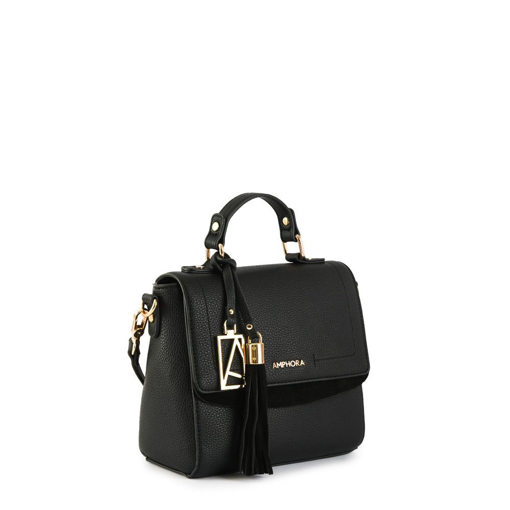 Textured Black Familie Medium Crossbody Wallet