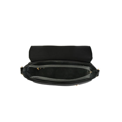 Textured Black Familie Medium Crossbody Wallet