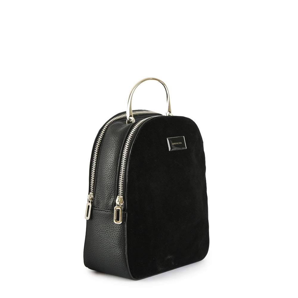Small Textured Black Chaise Backpack