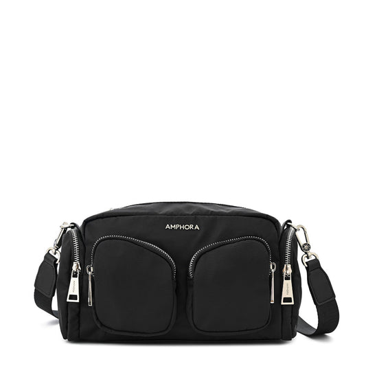 Medium textured black bazan crossbody wallet