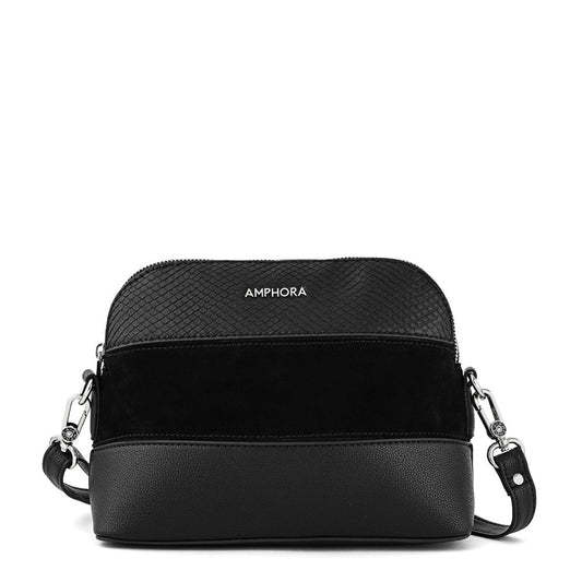 Small textured black sabu crossbody wallet