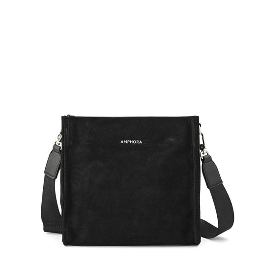 Textured black zèbre medium crossbody wallet