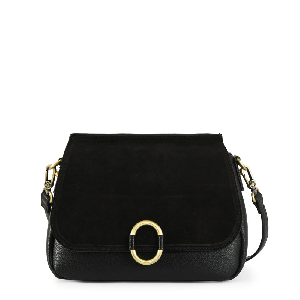 Small textured black dubois crossbody wallet