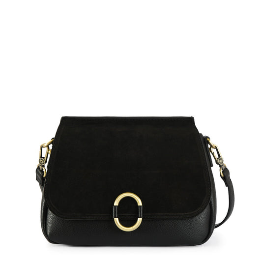 Small textured black dubois crossbody wallet