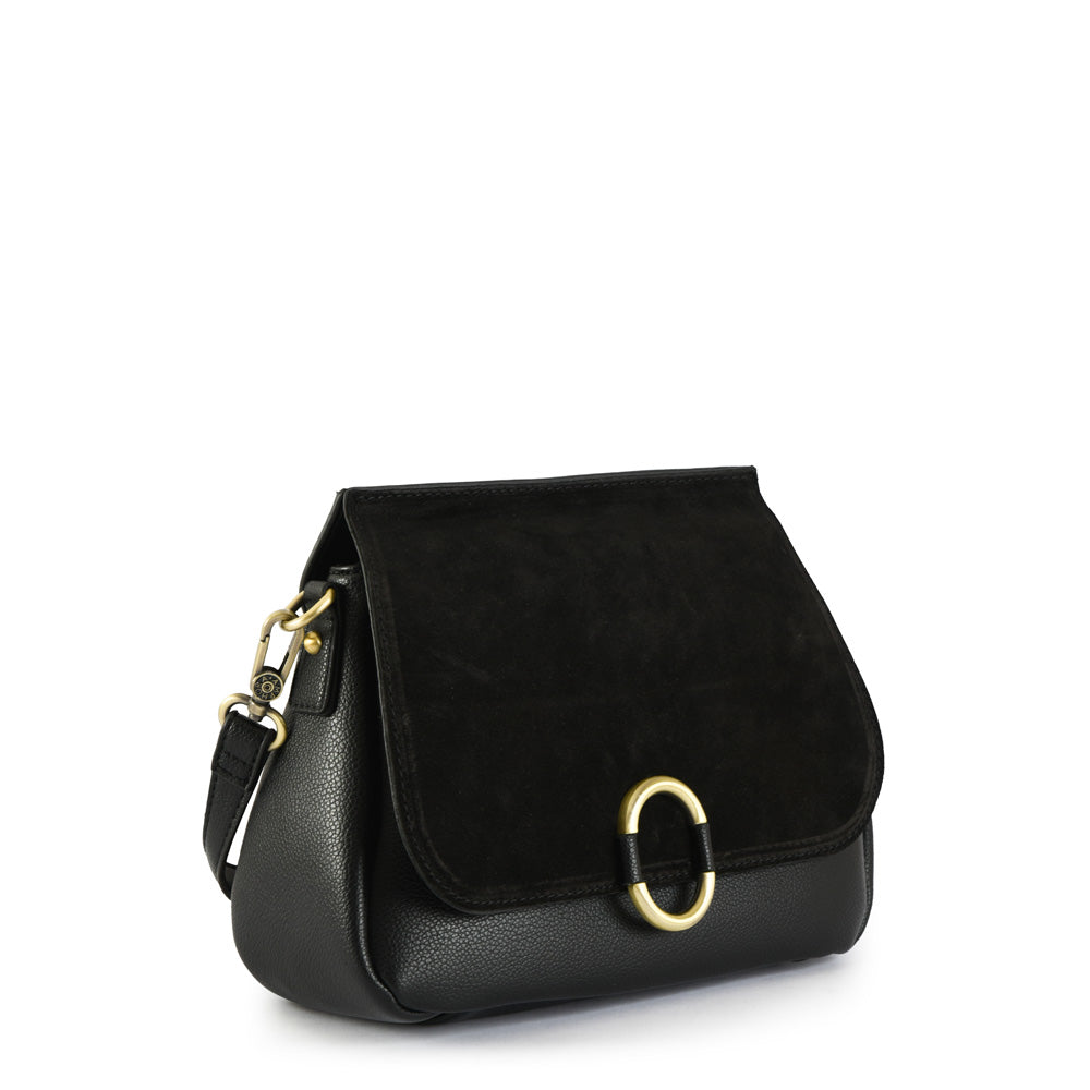 Small textured black dubois crossbody wallet