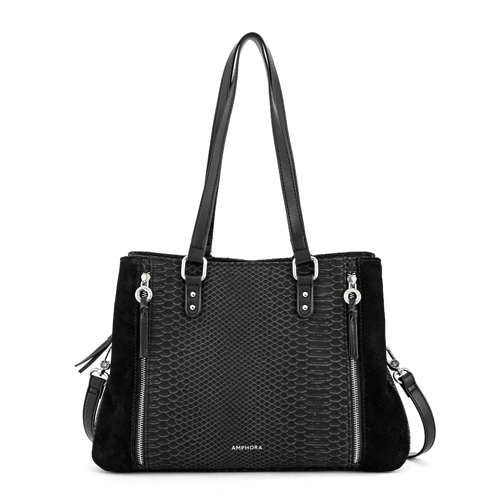 Wallet Two Handles Three divisions textured black moreau
