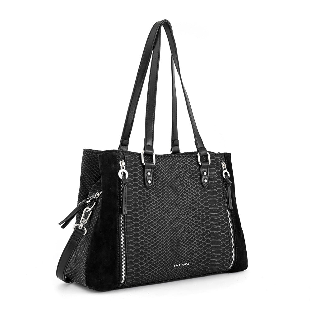 Wallet Two Handles Three divisions textured black moreau