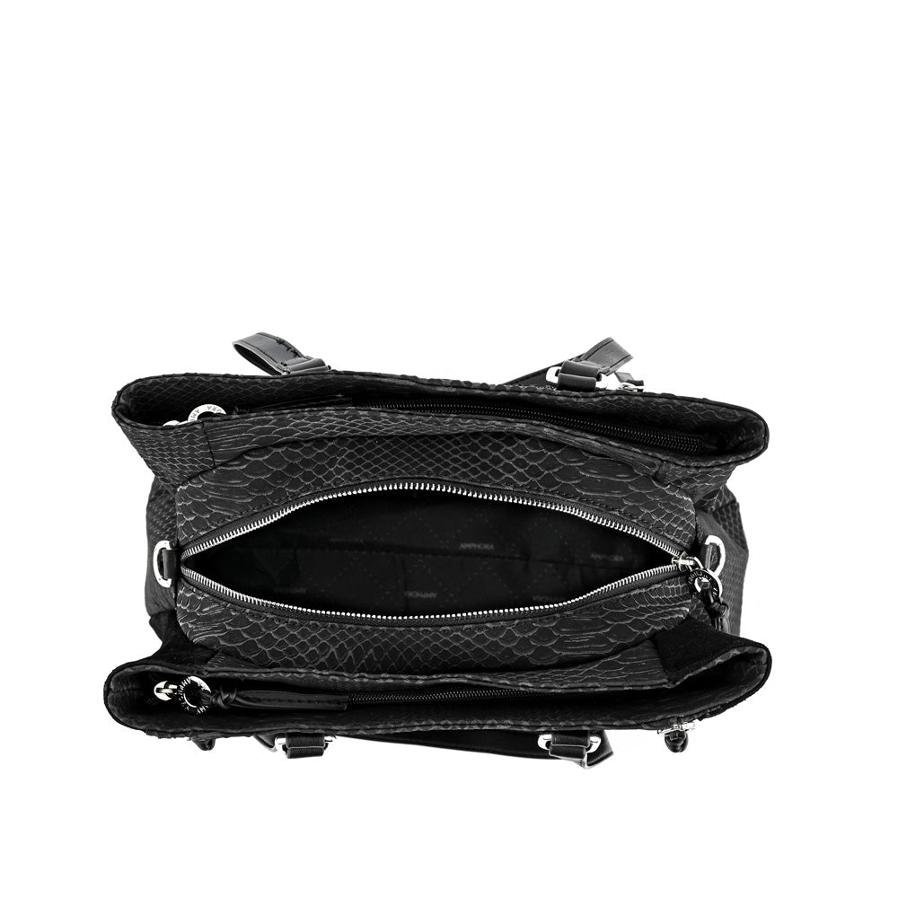 Wallet Two Handles Three divisions textured black moreau