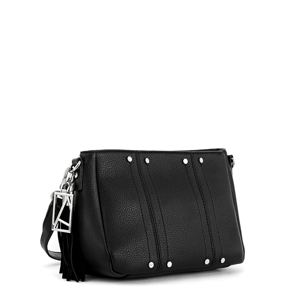 Leroy small textured black crossbody wallet