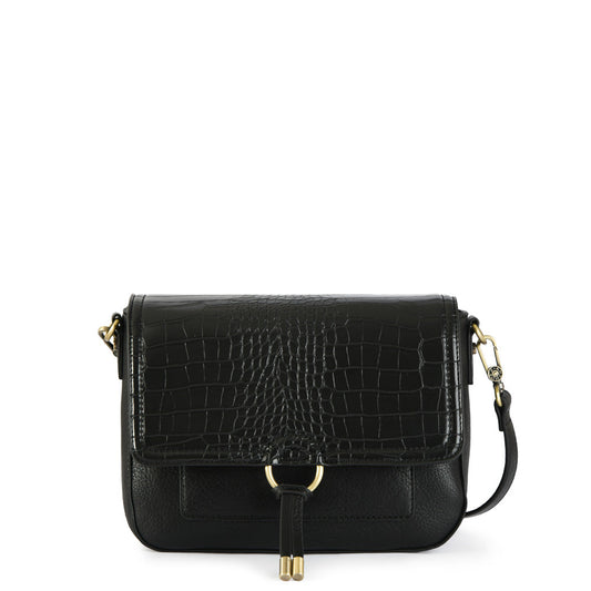 Small textured black lya crossbody wallet