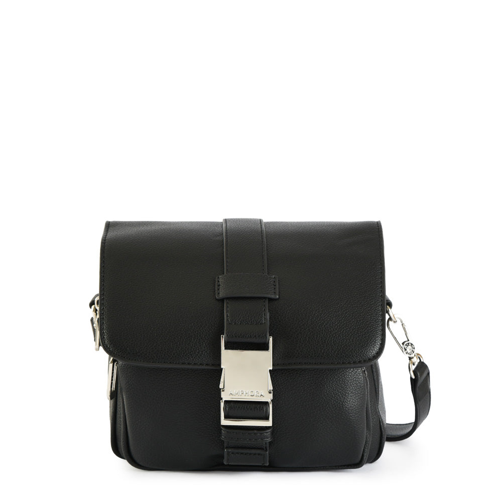 Small black faure crossbody wallet