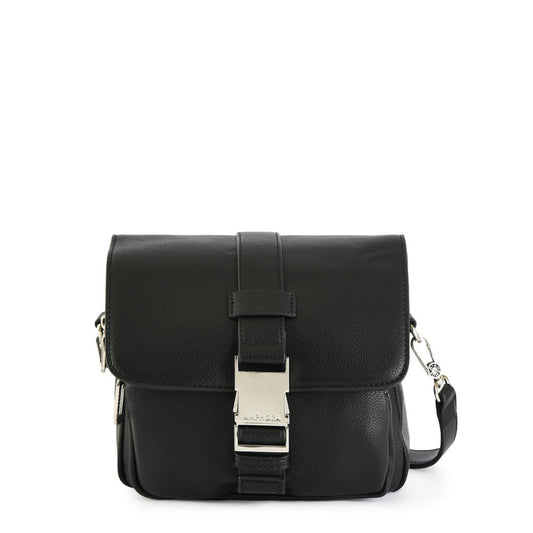 Small black faure crossbody wallet