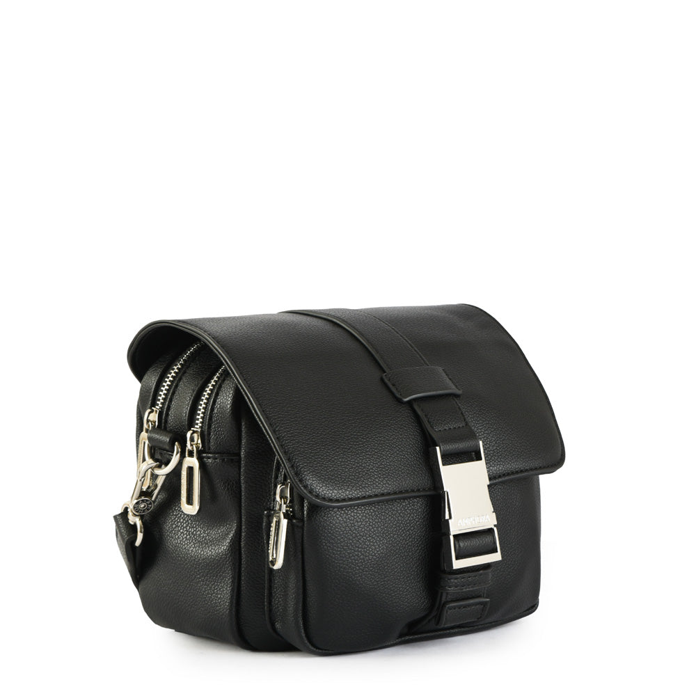 Small black faure crossbody wallet