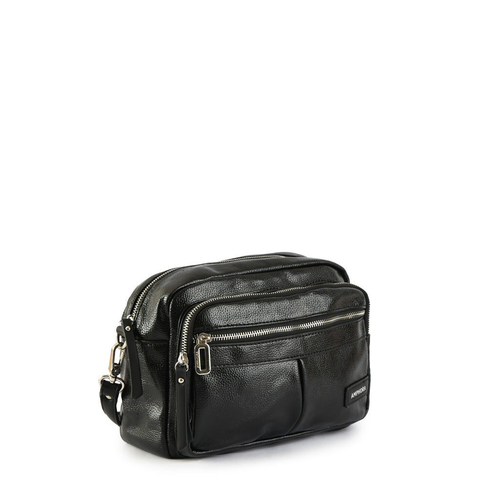 Medium black metallique crossbody bag