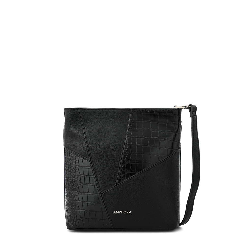 Amira medium black textured crossbody wallet