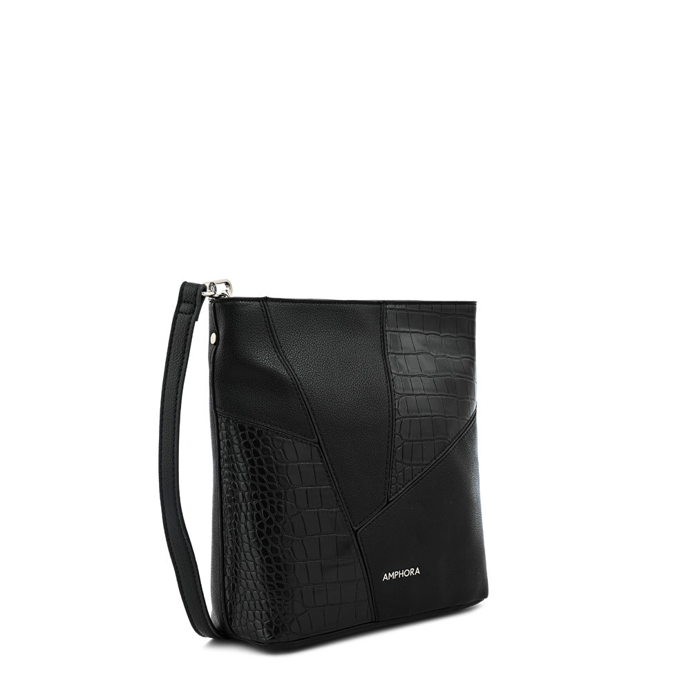 Amira medium black textured crossbody wallet