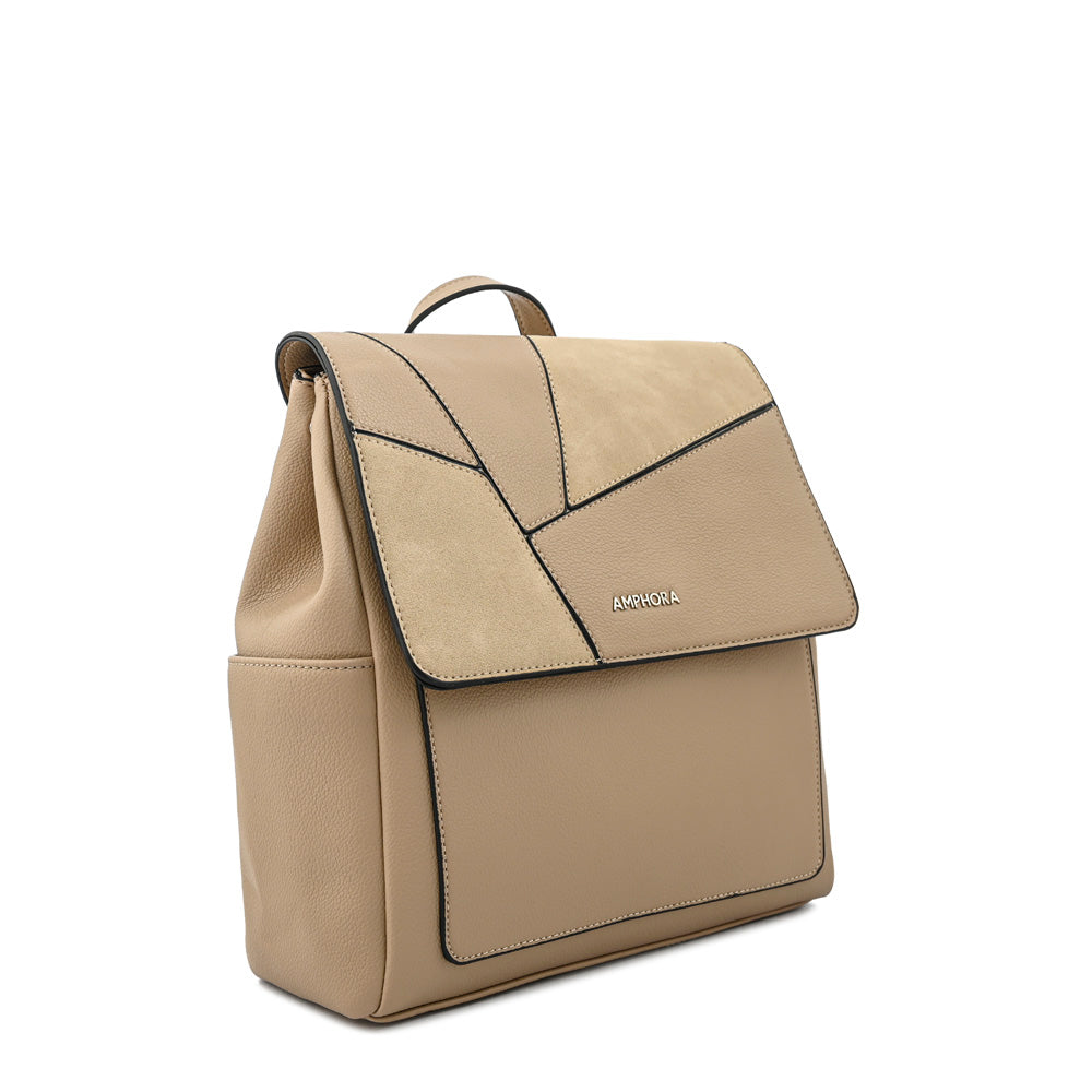 Amira beige medium lid backpack