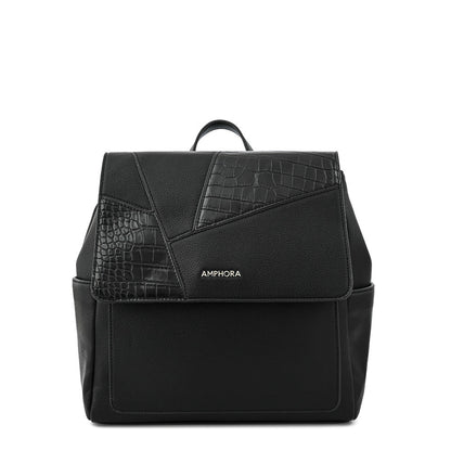 Textured black amira medium lid backpack