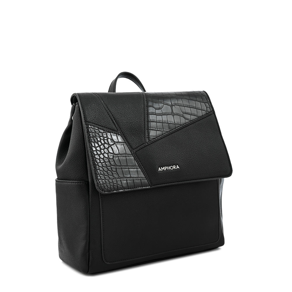 Textured black amira medium lid backpack