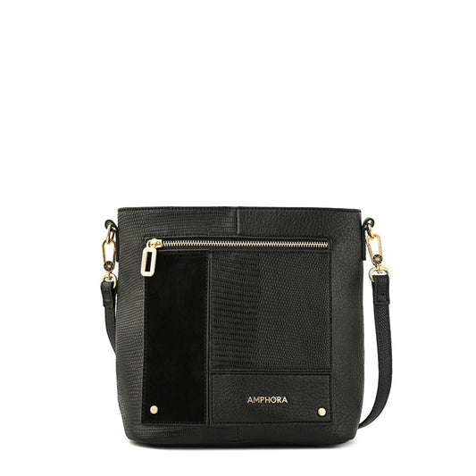 Medium Jane Textured Black Crossbody Wallet