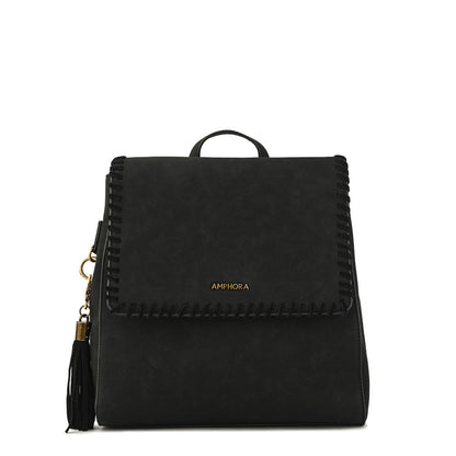 Textured Black Evelyn Medium Lid Backpack