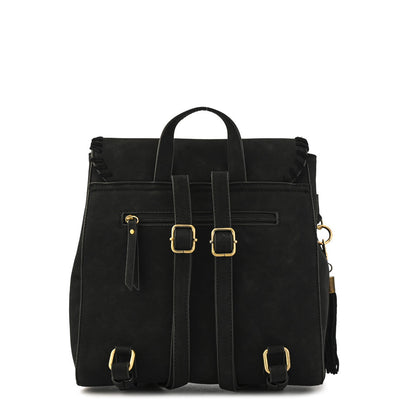 Textured Black Evelyn Medium Lid Backpack