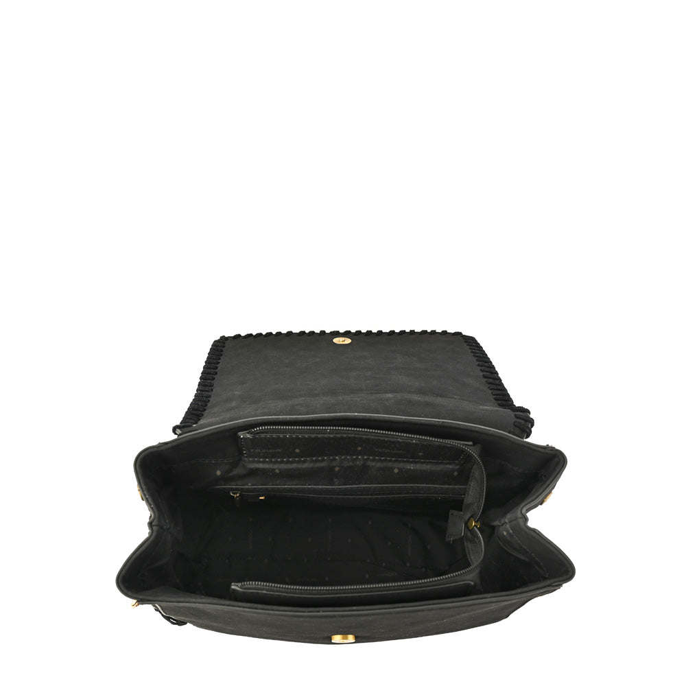 Textured Black Evelyn Medium Lid Backpack