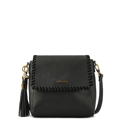 Evelyn Black Small Flip Crossbody Wallet