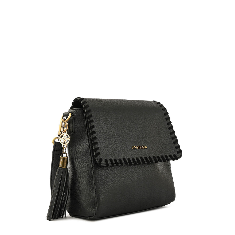 Evelyn Black Small Flip Crossbody Wallet