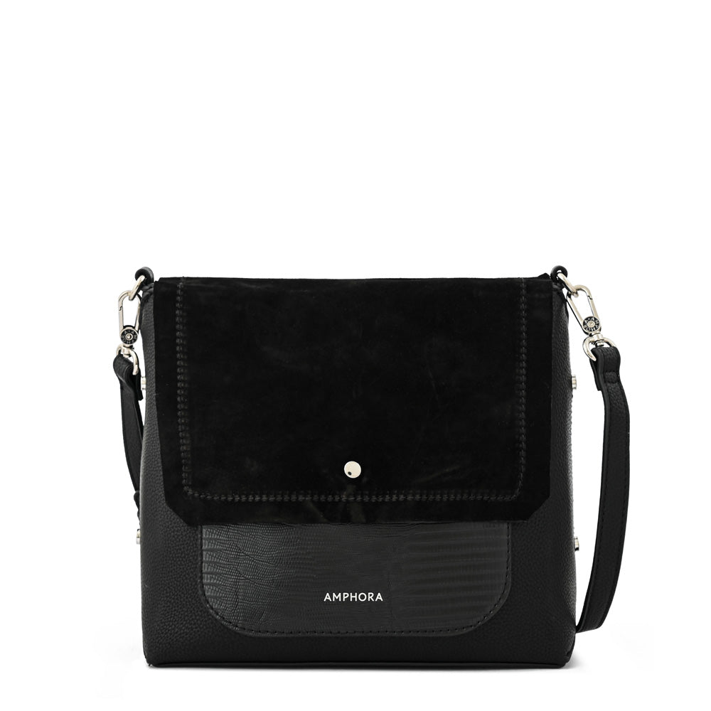 Textured Black Becca Medium Flip Crossbody Wallet