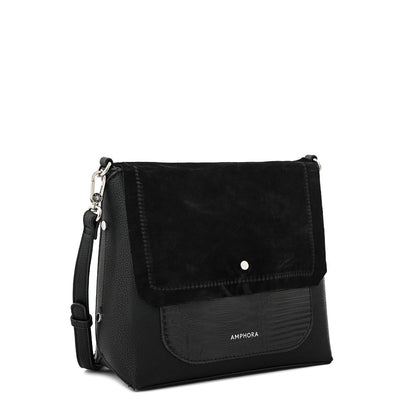 Textured Black Becca Medium Flip Crossbody Wallet