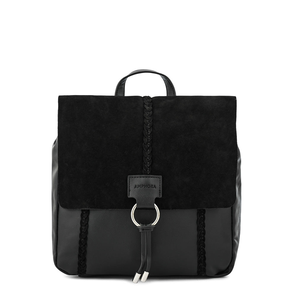 Textured black daila medium lid backpack