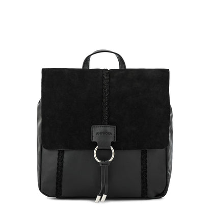 Textured black daila medium lid backpack