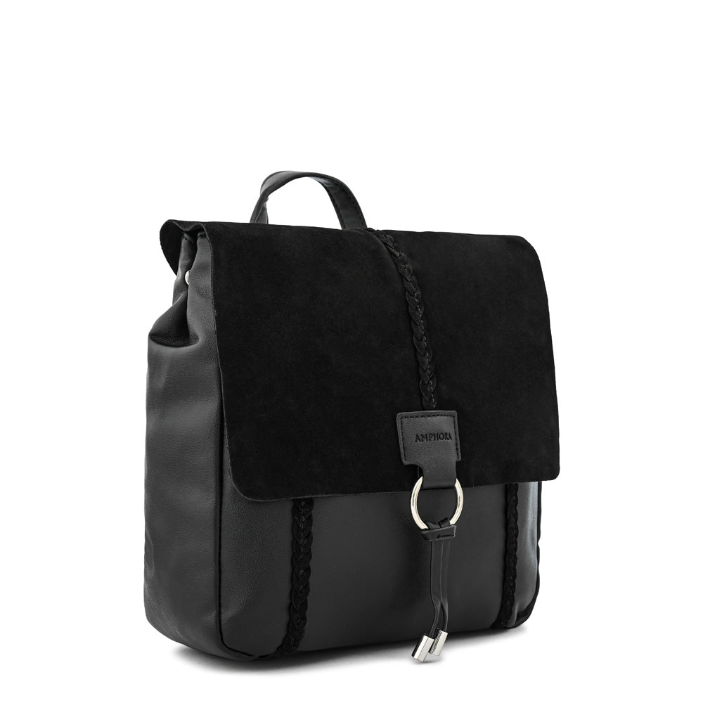 Textured black daila medium lid backpack